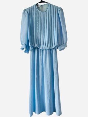 Monica Richard’s of California Light Blue Pleated 80’s MIDI Dress Size 10